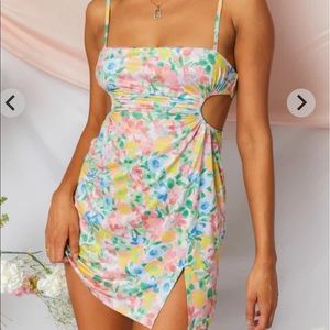 Beginning boutique floral cut out mini dress